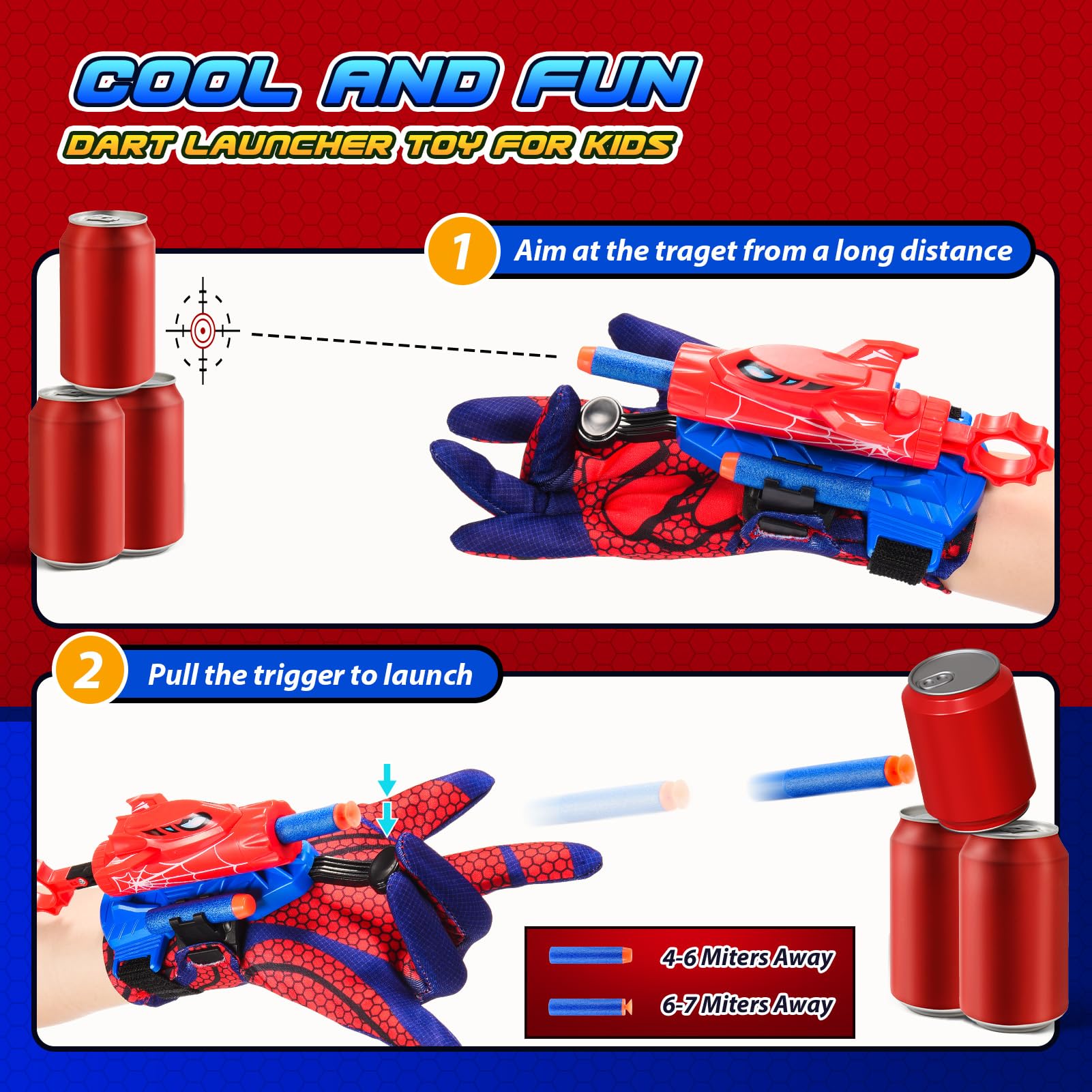 Web Shooters Toy for Kids, Toys for 3-12 Year Old Boys Web Slinger Boy Toy with Glove Launcher, Toys for Age 5-7 4-6 6-8 Outdoor Game for Birthday