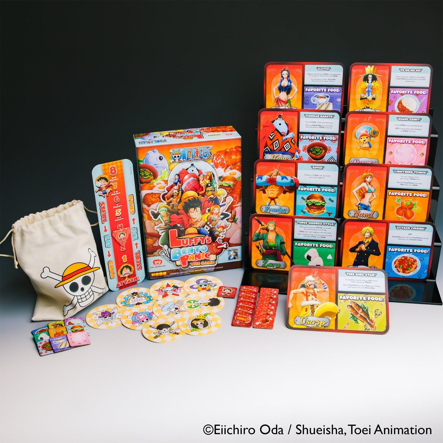 KESS: One Piece: Luffy's Bento Panic - Party Bluffing Anime Game, Characters Steal-Eat-Grab Food, Chaotic Feasting Fun, Family Ages 10+, 3-9 Players