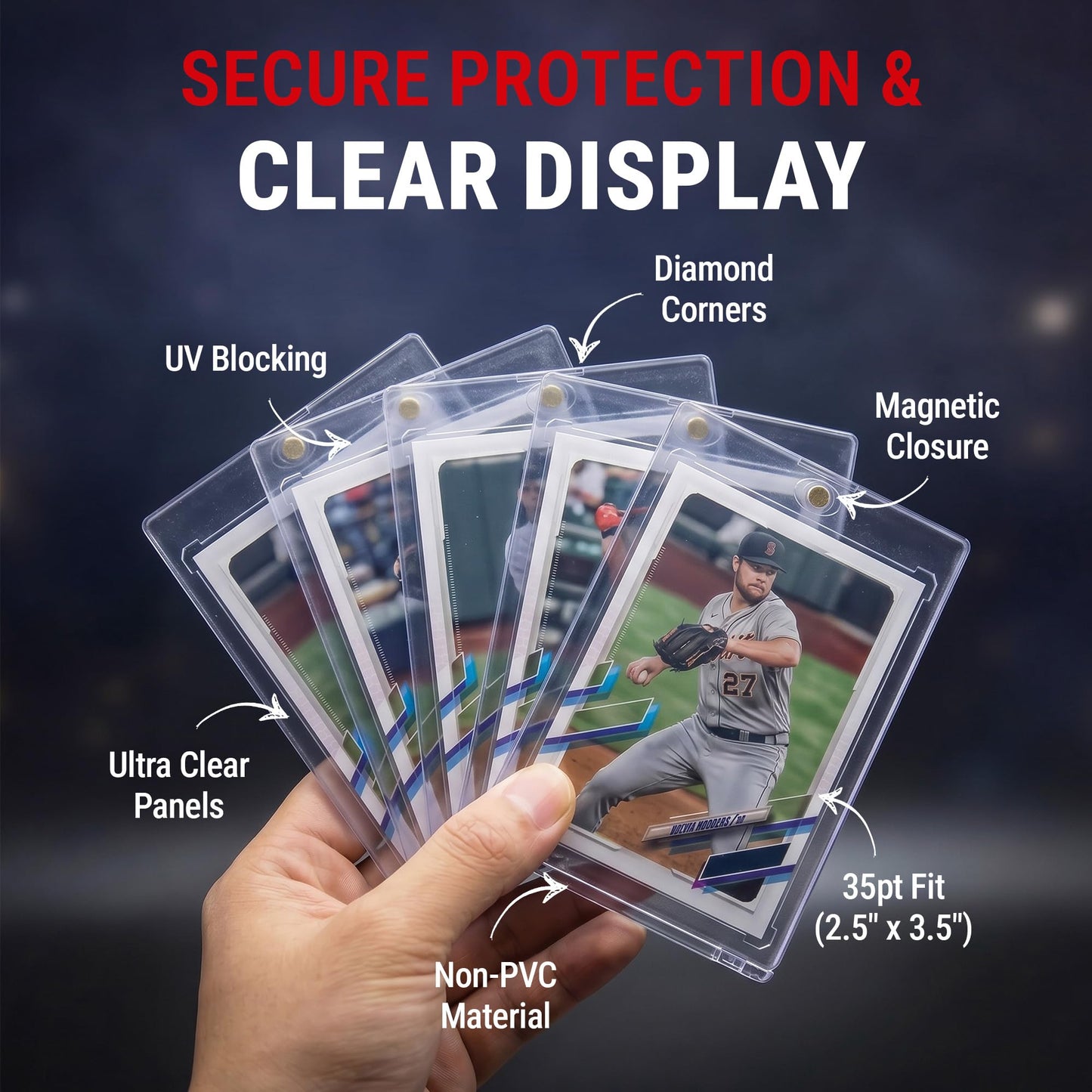 Ultra Pro One Touch 35pt Magnetic Card Holder - Hard Plastic Card Protector Case with UV Blocking - Clear Display for Standard Size 2.5" x 3.5"