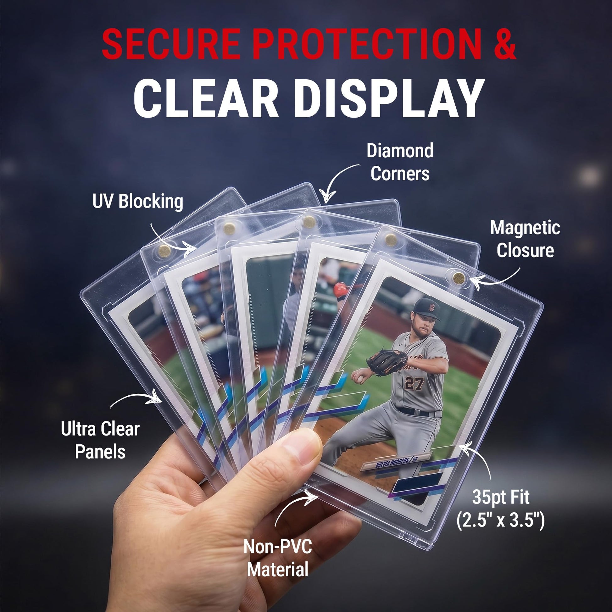 Ultra Pro One Touch 35pt Magnetic Card Holder - Hard Plastic Card Protector Case with UV Blocking - Clear Display for Standard Size 2.5" x 3.5"