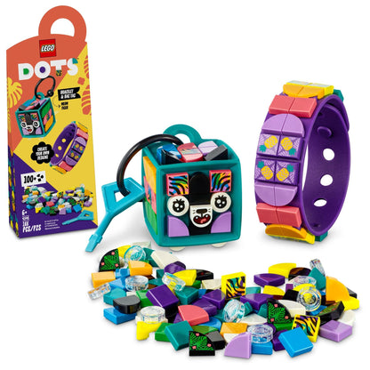 LEGO DOTS Neon Tiger Bracelet & Bag Tag 41945 DIY Craft Kit Bundle; A Creative Gift for Animal Fans Who Like to Make Keychain-Style Accessories; Fun