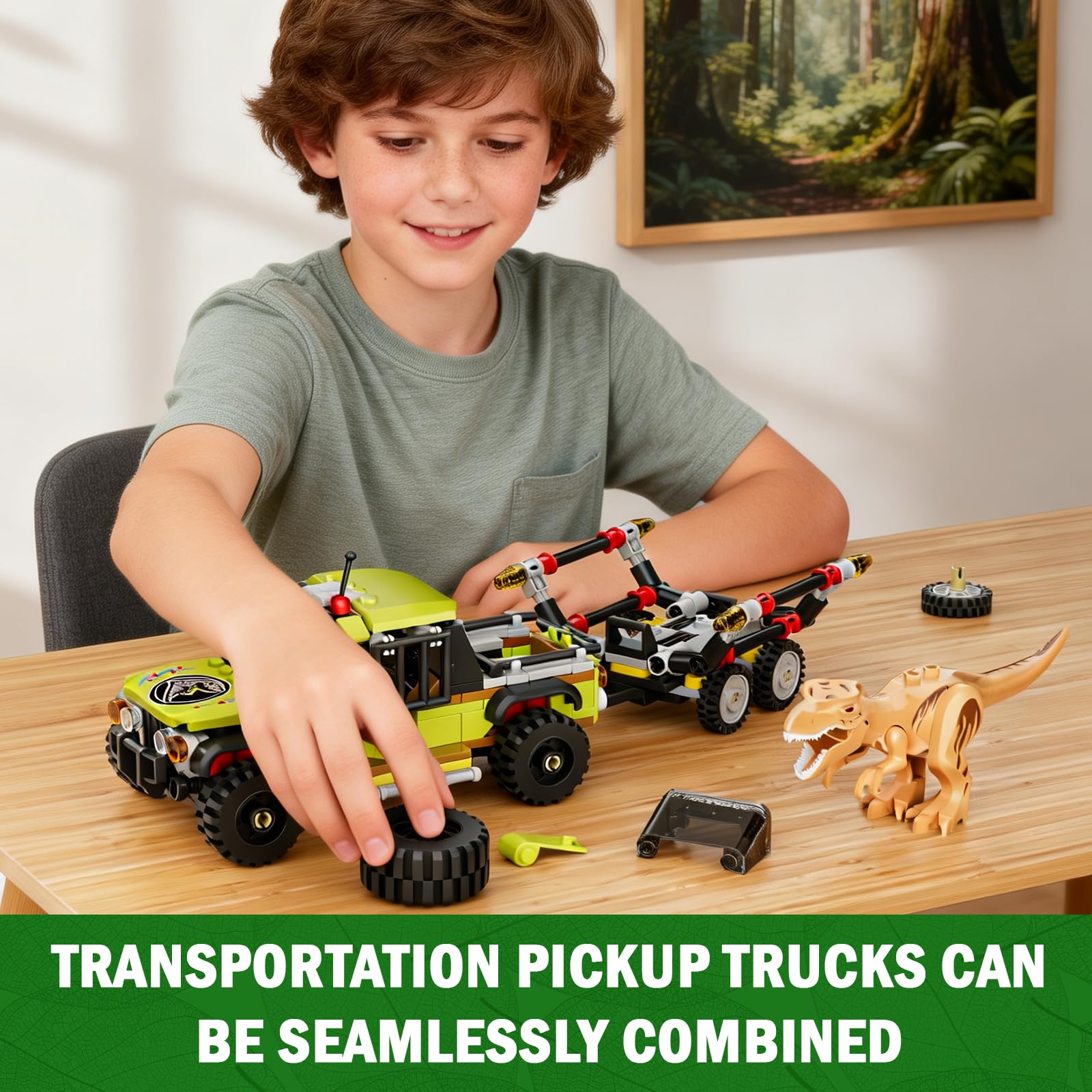 Mould King Pickup Truck Building Blocks with T-Rex Dinosaur, 344 PCS