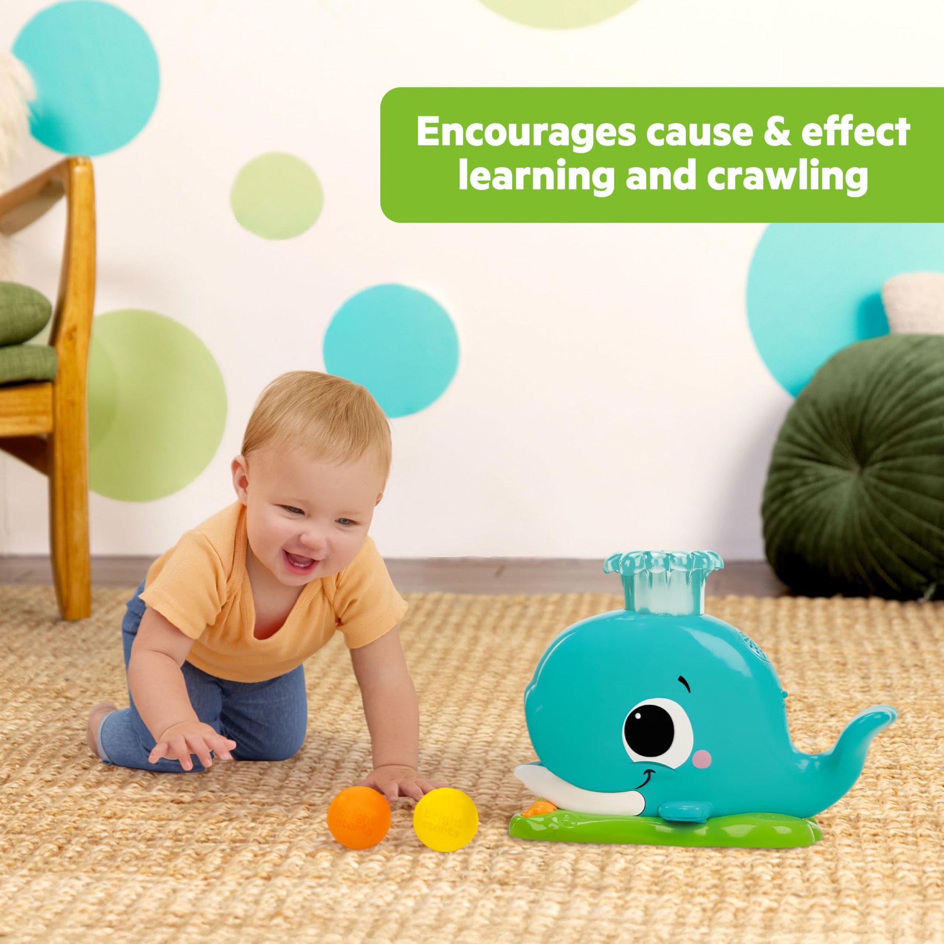 Bright Starts Silly Spout Whale Popper Toy for 6 Months and Up, Toddlers 1-3, Having A Ball Collection, Baby Ball Drop Toy, 3 Balls Included, Music