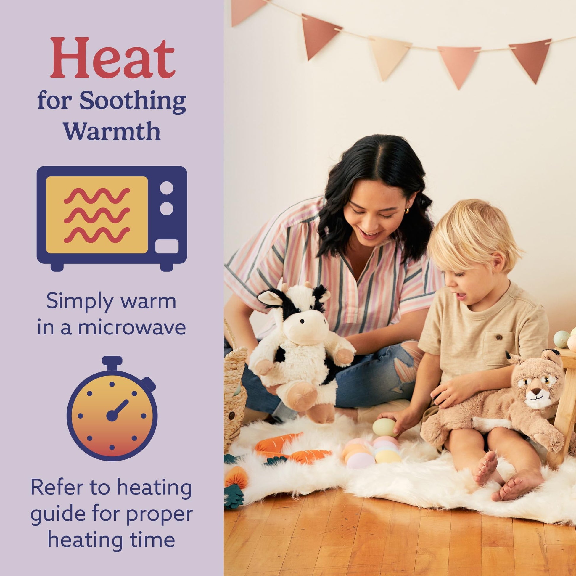 warmies Microwavable & Weighted Stuffed Animals, Black & White Cow - Heated Stuffed Animal Plushie for Warmth & Comfort - Cute Soft Plush Toys