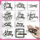 10 PCS Silver Happy Birthday Acrylic Cake Toppers Mirrored Side Cake Decorations Inserts 10 Styles (Black)