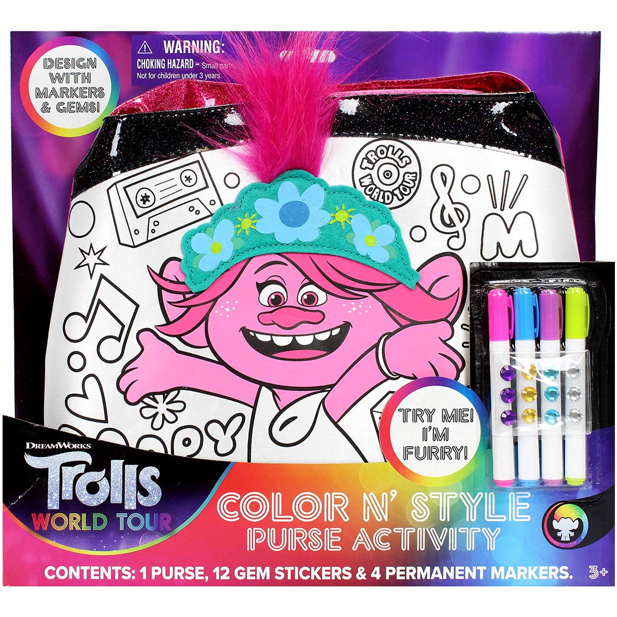 Tara Toy Trolls Color N Style Purse, Multicolor