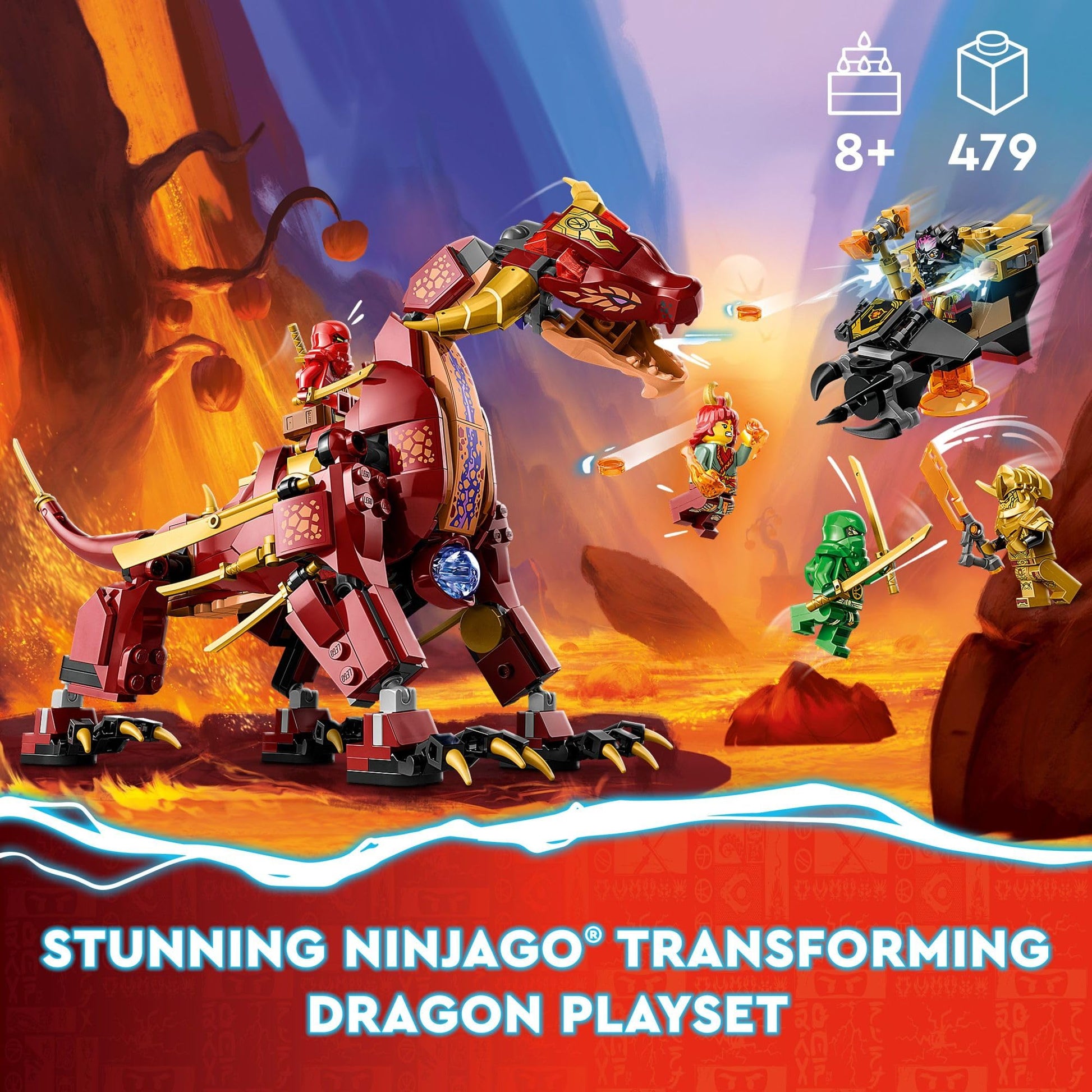 LEGO NINJAGO Heatwave Transforming Lava Dragon 71793 Building Toy Set, Features a Ninja Dragon, a Hovercraft Vehicle and 5 Minifigures, Lava Dragon