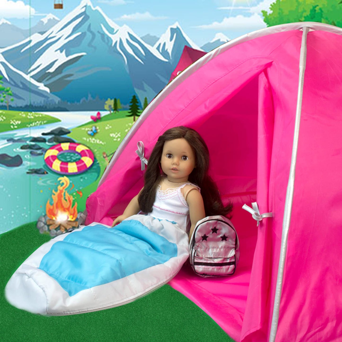 Sophia's 18" Doll Camping Tent with Storage Bag, Hot Pink and Silver