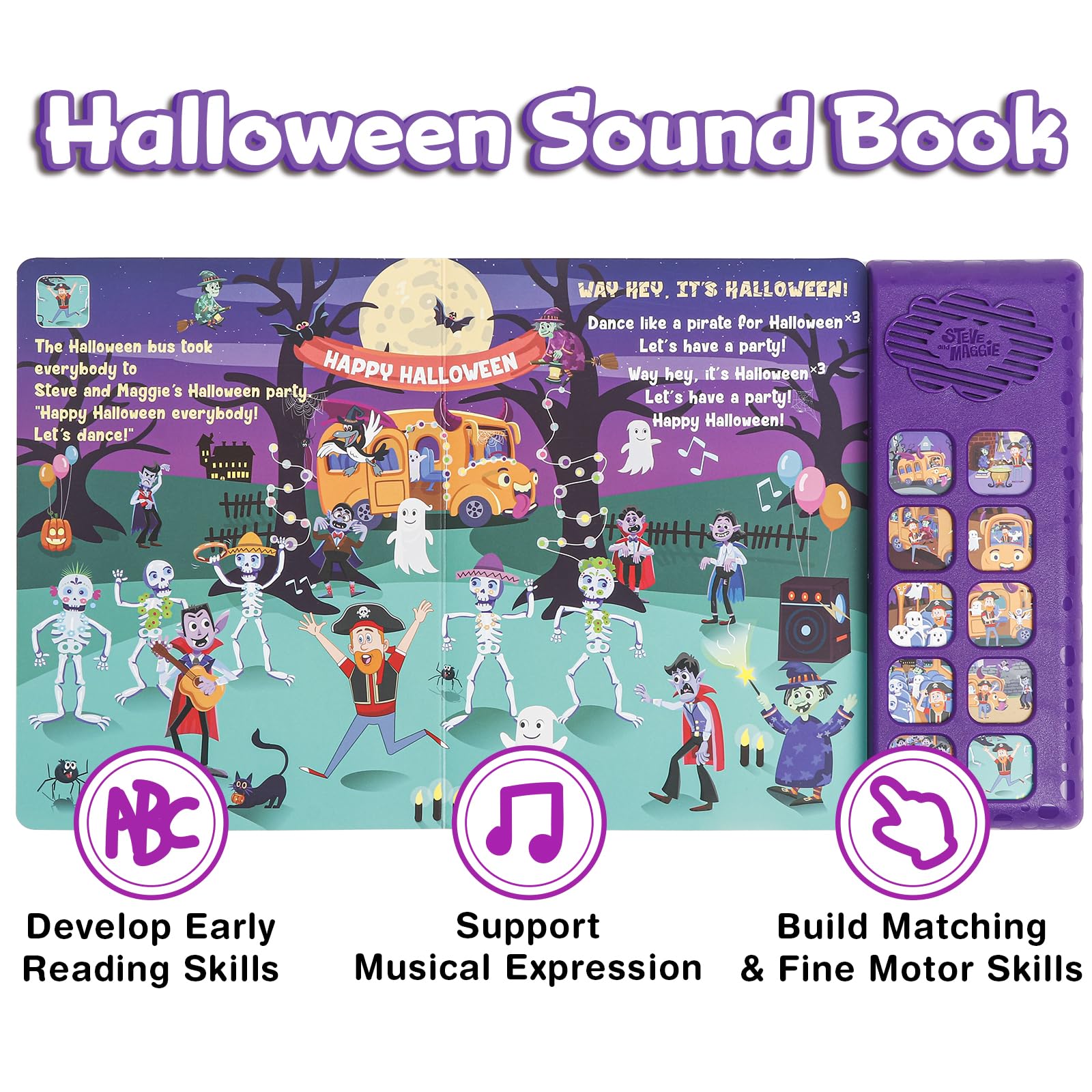 Steve and Maggie Sound Book - 10-Button Interactive Halloween Sing-Along, Musical Talking Books for Toddlers 1-3, Baby Music Book, Learning