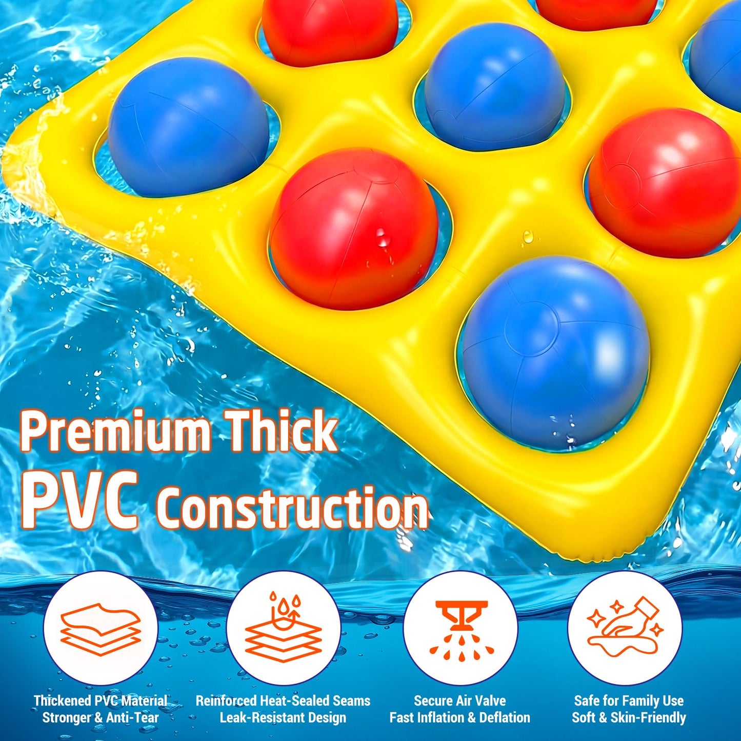 Feyichi Pool Toys, Pool Tic Tac Toe Game Set with 12 Inflatable Balls, Pool Games for Kids/Adults/Teens, Outdoor Water Games, Suitable Pool Beach