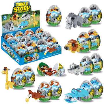 Liberty Imports Wild Safari Toys - 12 Surprise Animal Eggs Standard Size Building Blocks STEM Toys - Educational Kids 3D Puzzle Party Favors