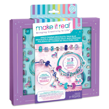 Make It Real - Halo Charms Bracelets True Blue - DIY Charm Bracelet Making Kit - Friendship Bracelet Kit with Beads, Charms & Cord - Arts & Crafts