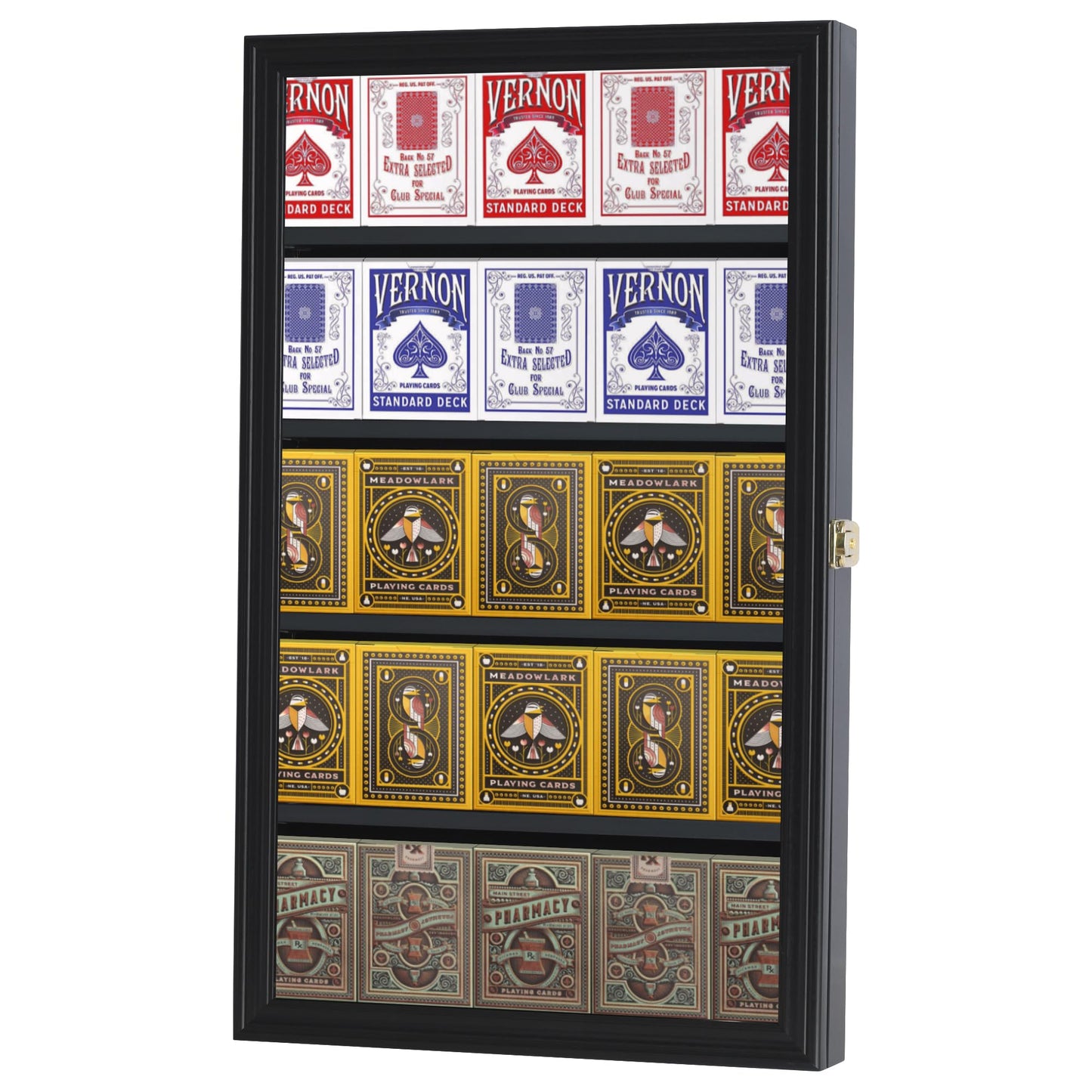 The Playing Card Frame - 25 Deck Holder Display Case Frame Wall Mount (Black Finish)