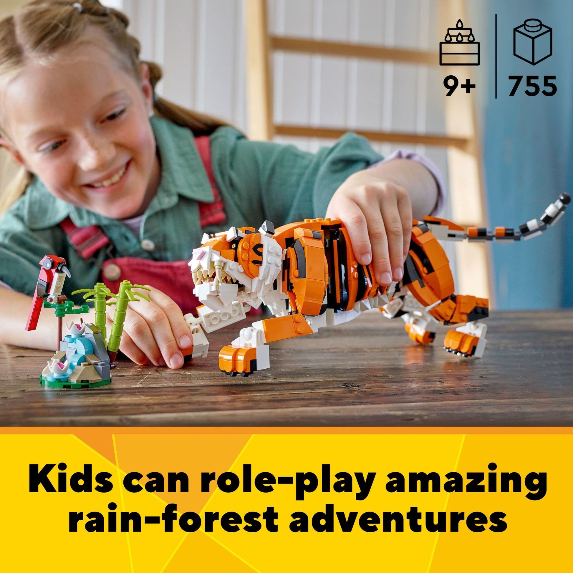 LEGO Creator 3 in 1 Majestic Tiger Building Set, Transforms from Tiger to Panda or Koi Fish Set, Animal Figures, Collectible Building Toy, Gifts