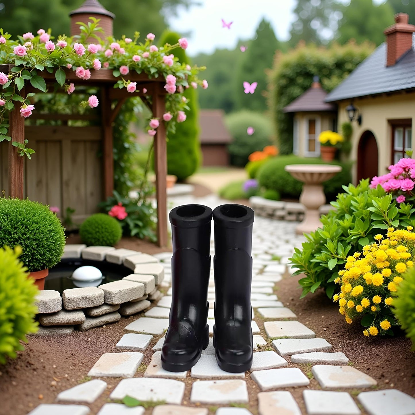 WLngtv 1/12 Miniature Black Rubber Boots Dollhouse Accessories (1.3x0.4x1.4 Inch)