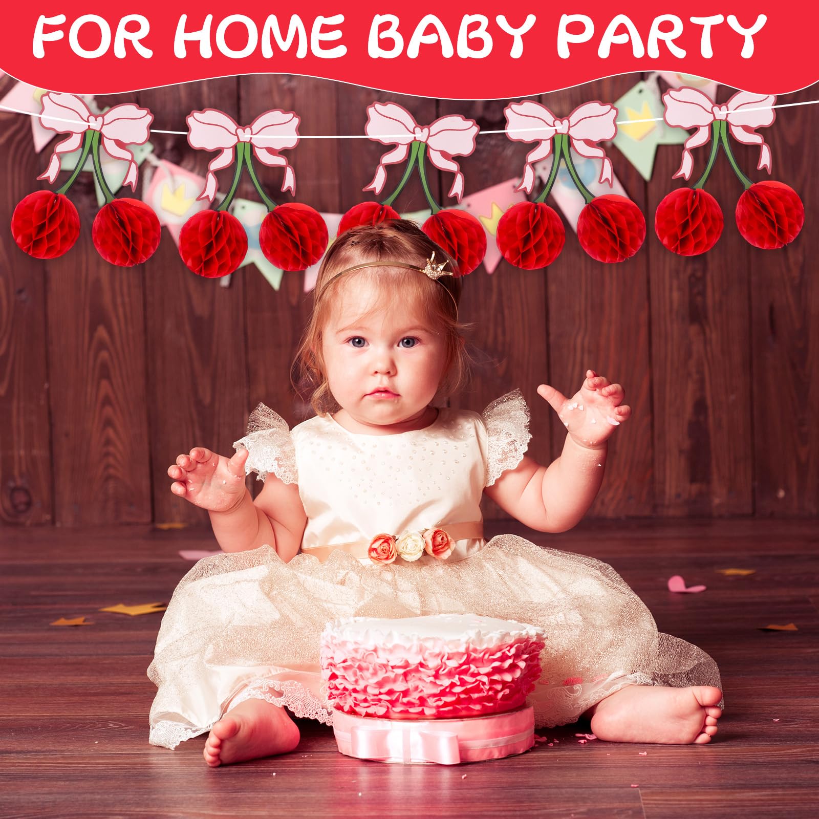 XEQWZVFR 10PCS Cherry Bow Honeycomb Decor 3D Cherry Bow Honeycomb Birthday Party Decorations Cherry Centerpiece Table Decorations Cherry-Bow Table