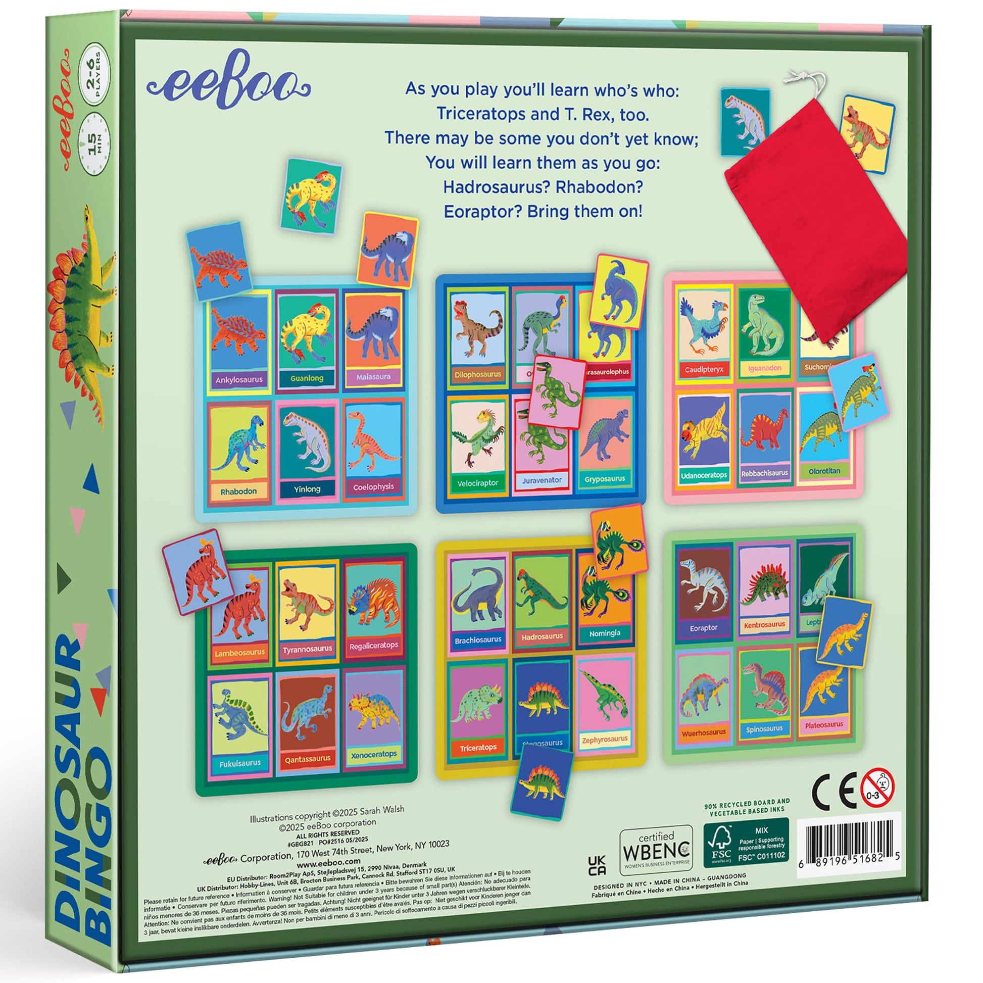 eeBoo: Dinosaur Bingo for Kids Ages 5+, Prehistoric Theme Learning Game that Teaches Dinosaur Names & Builds Vocabulary