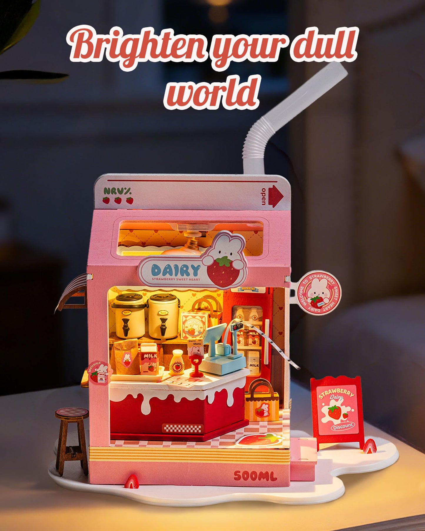 Robotime DIY Miniature House Kit, 1:28 Scale Tea Shop Scale Diorama Dollhouse with LED Lights, 3D Wooden Puzzle for Adults, Creative Crafts & Unique
