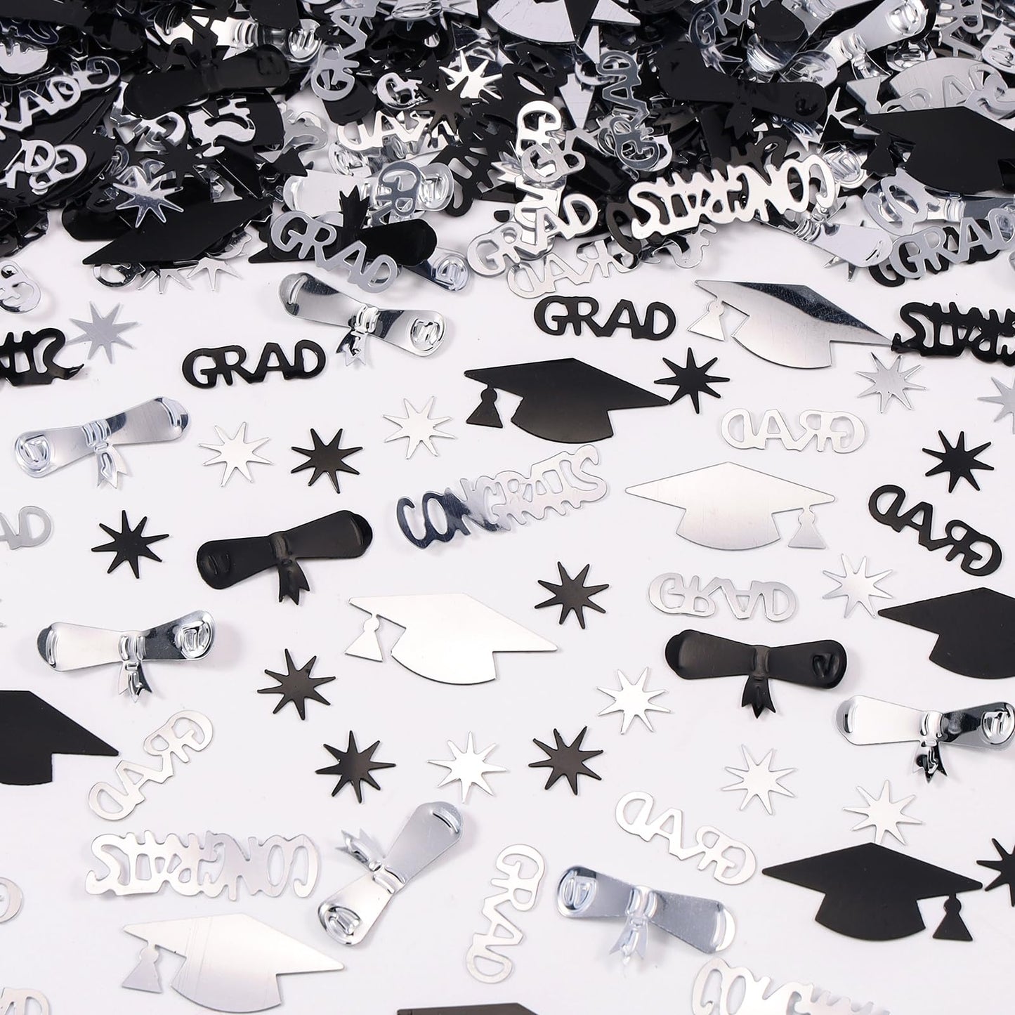 Silver and Black Graduation Confetti 2026, 1000 Pcs Class of 2026 Table Centerpiece Grad Confetti for 2026 Graduation Party Decorations Supplies