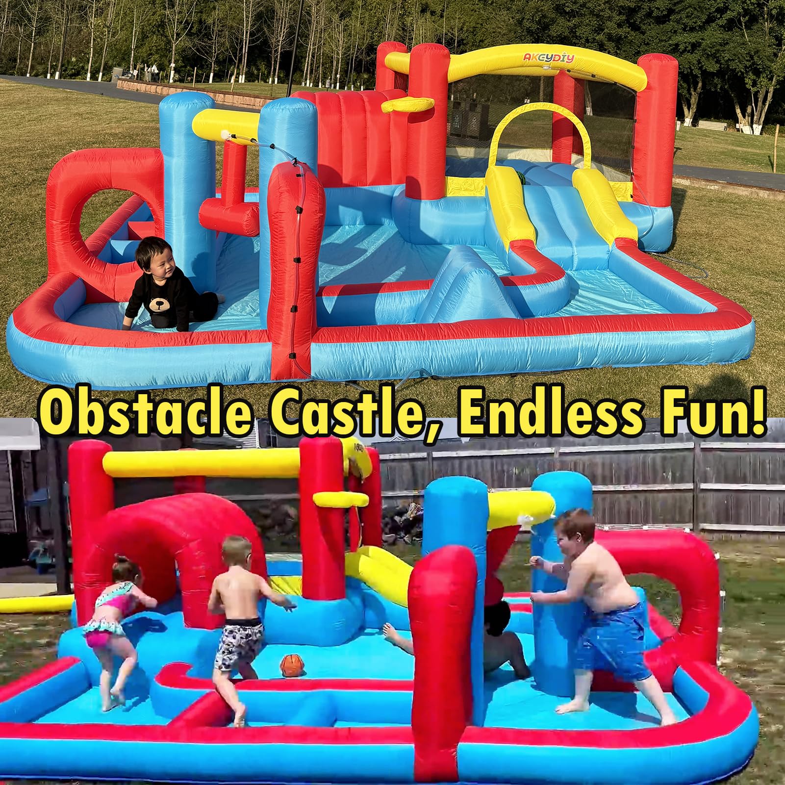 14.3FTx14.3FT Inflatable Bounce House Water Slide for Kids with 520W Blower