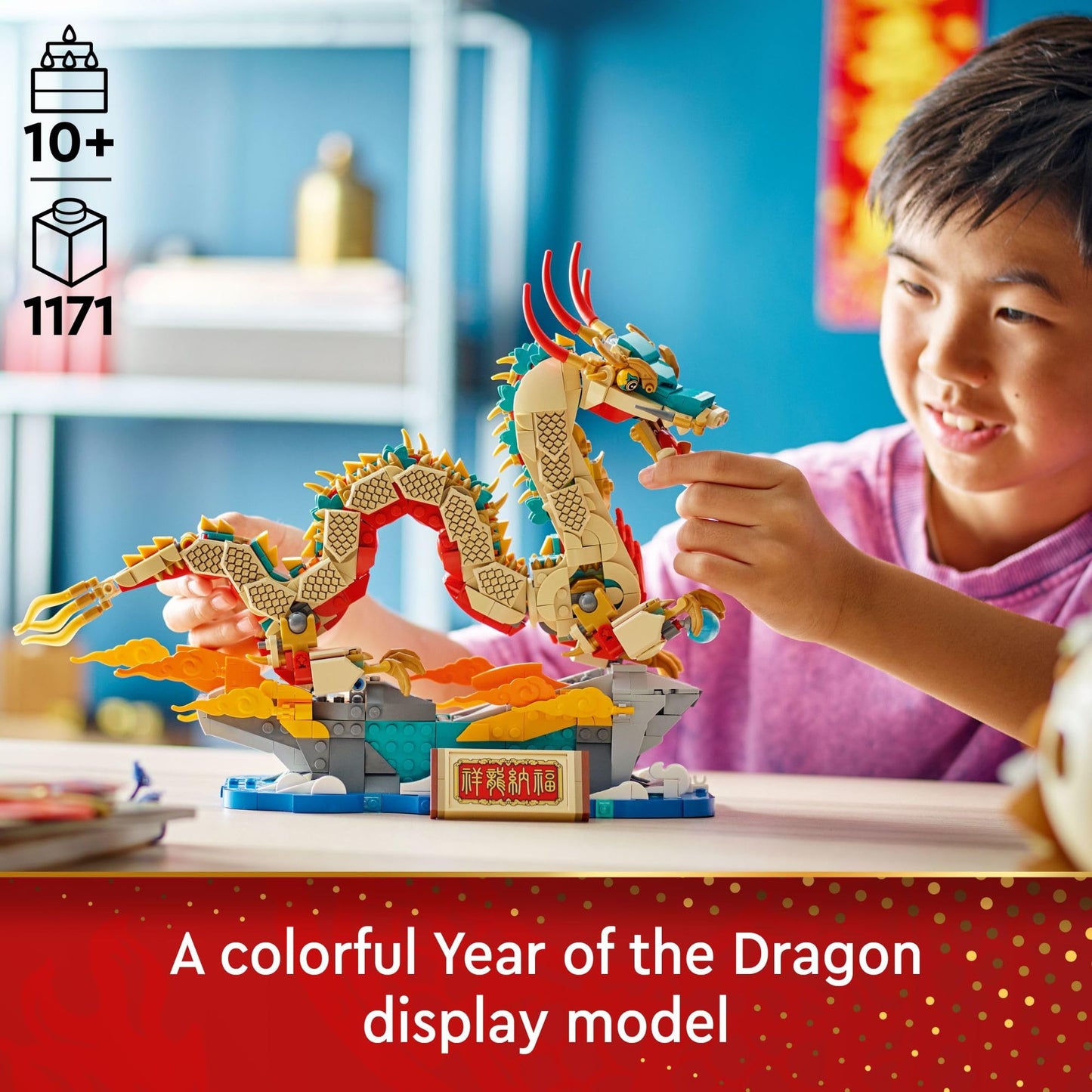LEGO Spring Festival Auspicious Dragon Buildable Figure, Dragon Toy Building Set, Great Spring Festival Decoration or Unique Gift for Boys and Girls