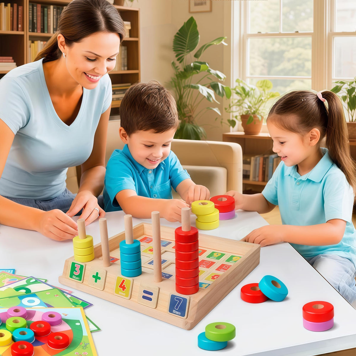 Lydaz Toddler Montessori Math Toys, Wooden Math Manipulatives with Counting Number Blocks, Preschool Kindergarten Learning Activities, Educational
