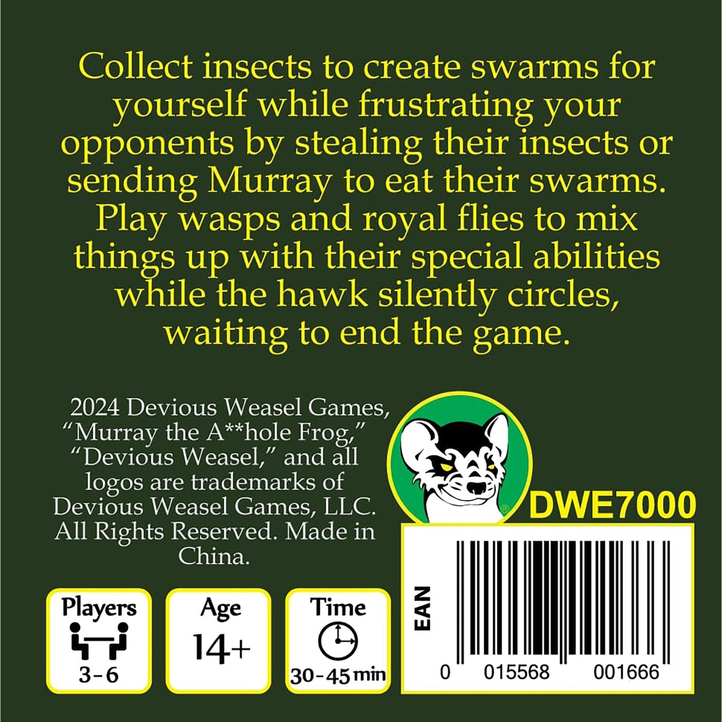 Devious Weasel Games: Murray The A**Hole Frog - Set Collection & Destruction Card Game, Manage Insect Swarms & Murray, Age 14+, 3-6 Players, 30-45 Min