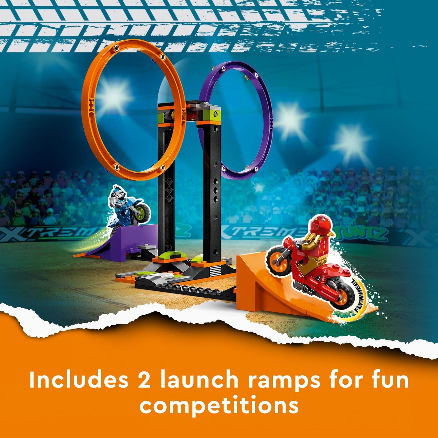 LEGO City Stuntz Spinning Stunt Challenge 60360-1 or 2 Player Tournaments with Flywheel-Powered Motorcycle Toys, Features 2 Minifigures and Ramps, Fun