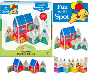 CreateOn Fun with Spot Magnetic Tiles, Building Set for Kids, Magnetic Tiles, Kids’ Building Toys, STEM Toys for Boys and Girls Ages 3+, 24-Piece Set