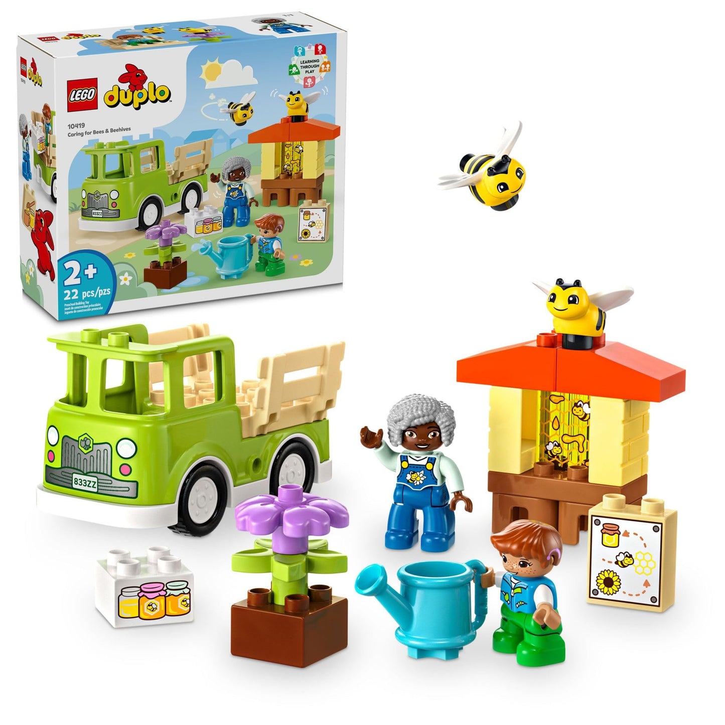 LEGO DUPLO Town Caring for Bees & Beehives Preschool Kids’ Learning Toy, 2 Figures and a Drivable Truck, STEM Toy, Build-and-Rebuild Educational Set
