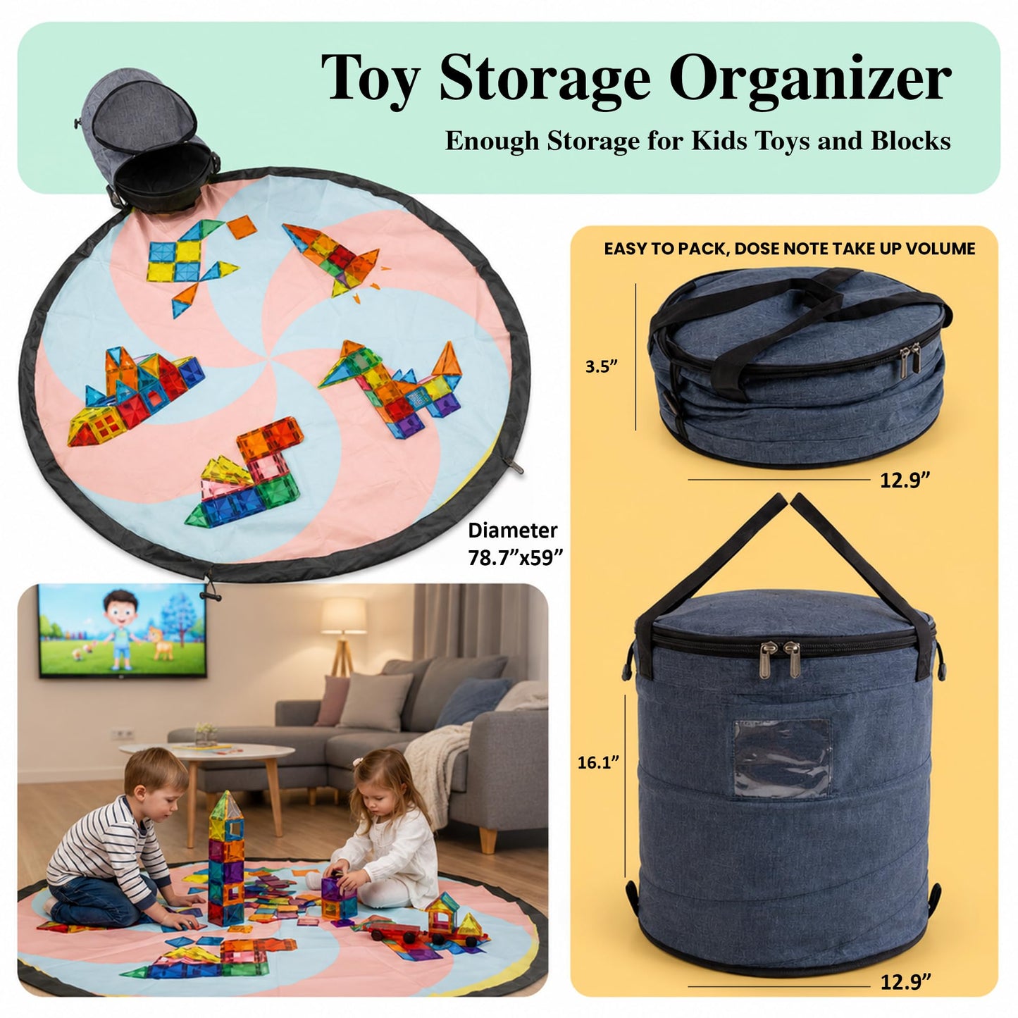 Magnetic Tiles for Kids, 138 PCS STEM Building Blocks with Play Mat