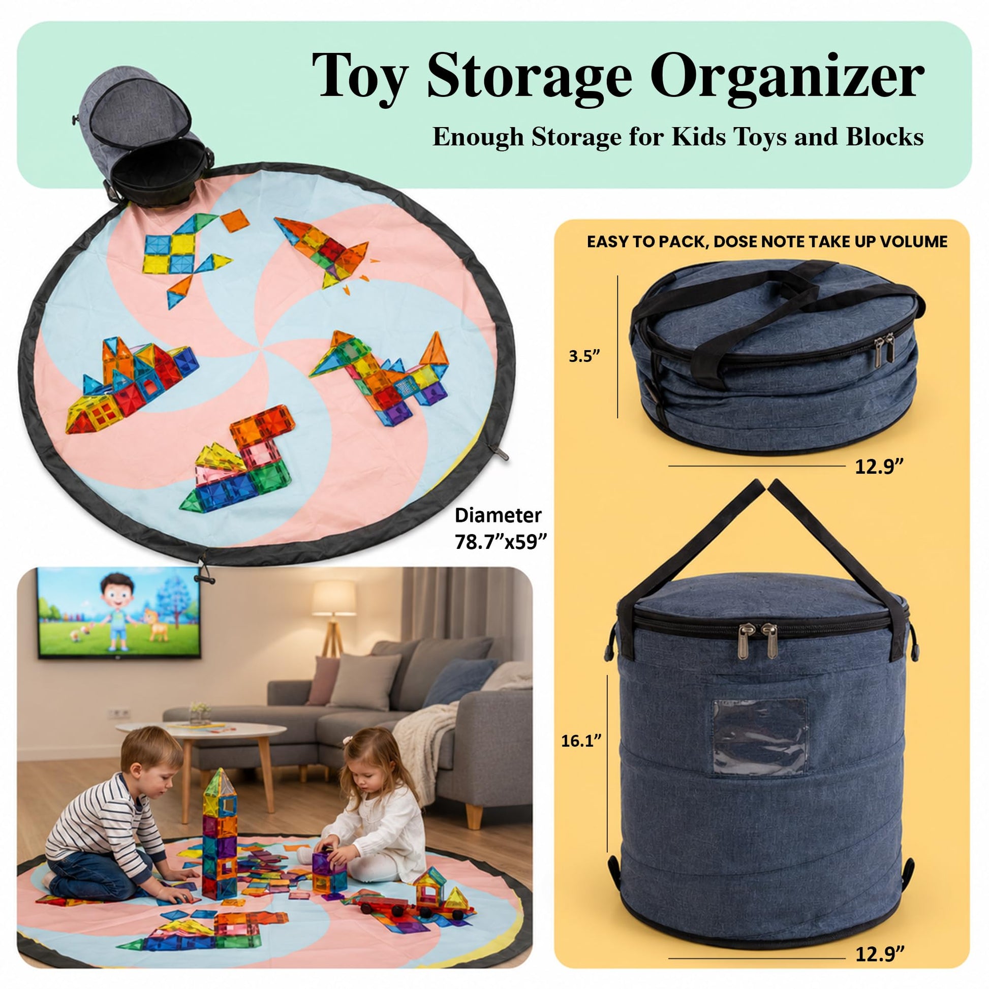 Magnetic Tiles for Kids, 138 PCS STEM Building Blocks with Play Mat