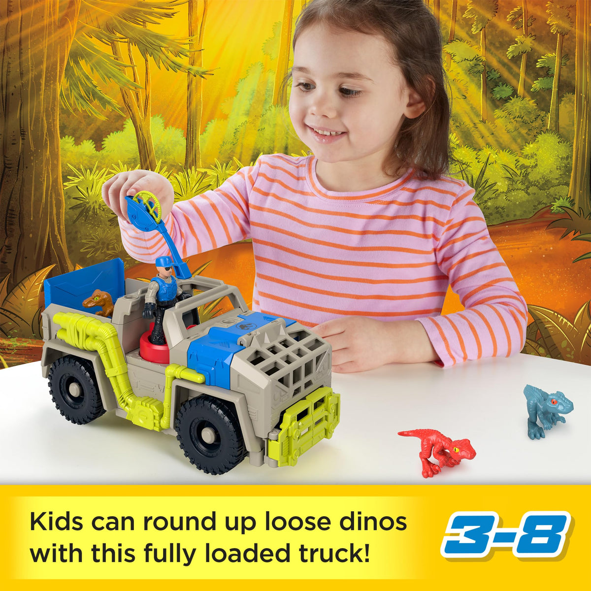 Fisher-Price Imaginext Jurassic World Dinosaur Toys Track & Transport Dino Truck & Figure Set for Pretend Play Kids Ages 3+ Years