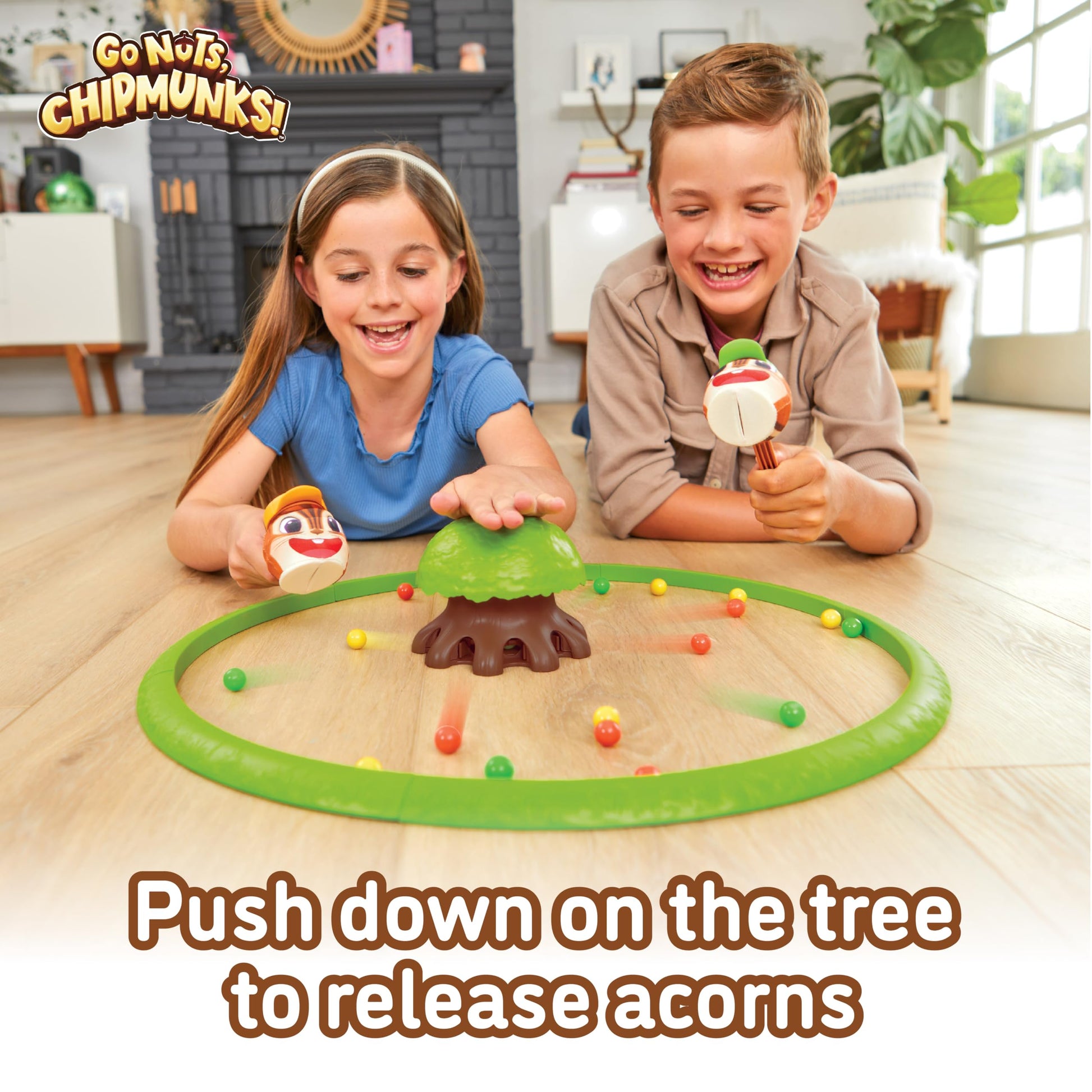 Go Nuts, Chipmunks! Acorn Collecting Family Game for Kids - Fast-Paced Marble Chase Board Game with Launcher Tree, Quick Setup and Easy to Play, Fun