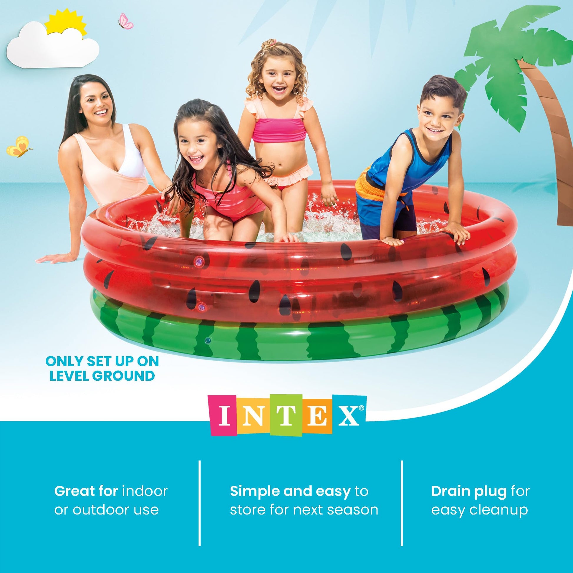 Intex 66-Inch Round Inflatable Outdoor Kids Swimming and Wading Watermelon Pool for Ages 2 and Up