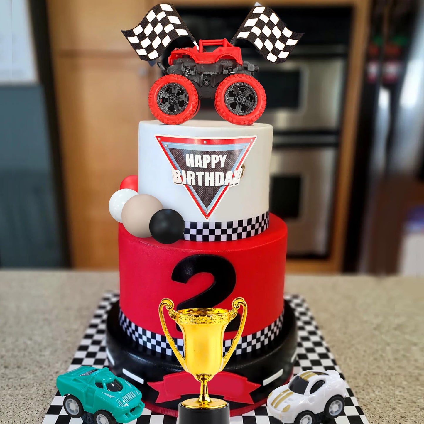 20 PCS Truck Cake Toppers Truck Cake Decorations Hot Red Ball Race Car Flame Blaze Wheel Cake Toppers for Truck Themed Birthday (Truck 1)