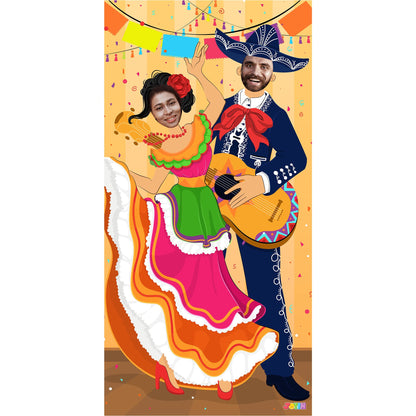 JOYIN Cinco de Mayo Fiesta Couple Photo Door Banner for Party Supplies, Mexican Photography Backdrop Decoration, Mexican Theme Photo Booth Background