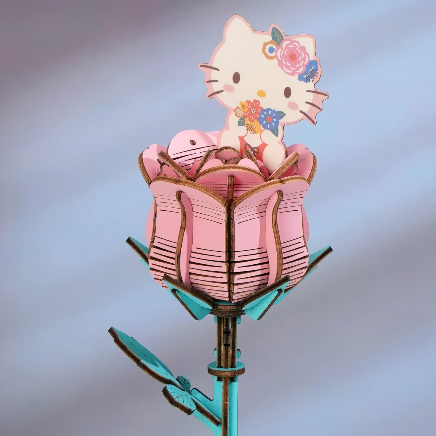 Hands Craft Hello Kitty and Friends Pink Rose 3D Wooden Puzzle Kit | DIY Flower Model | Arts & Crafts for Adults & Kids | Creative Hobby Kits | Hello
