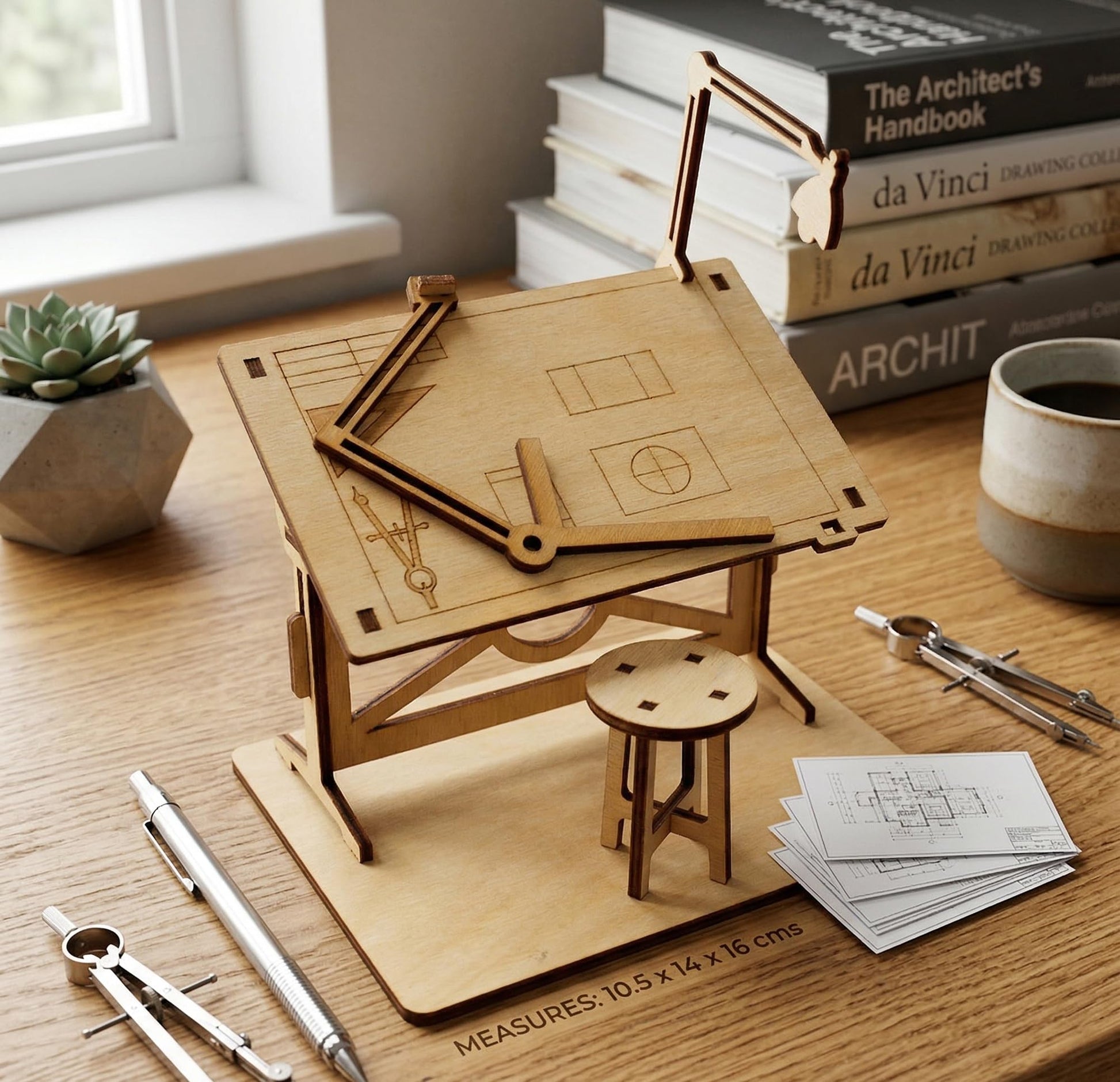 StonKraft Wooden 3D Puzzle Miniature Drafting Table - Home Decor, Construction Toy, Modeling Kit, School Project - Easy to Assemble