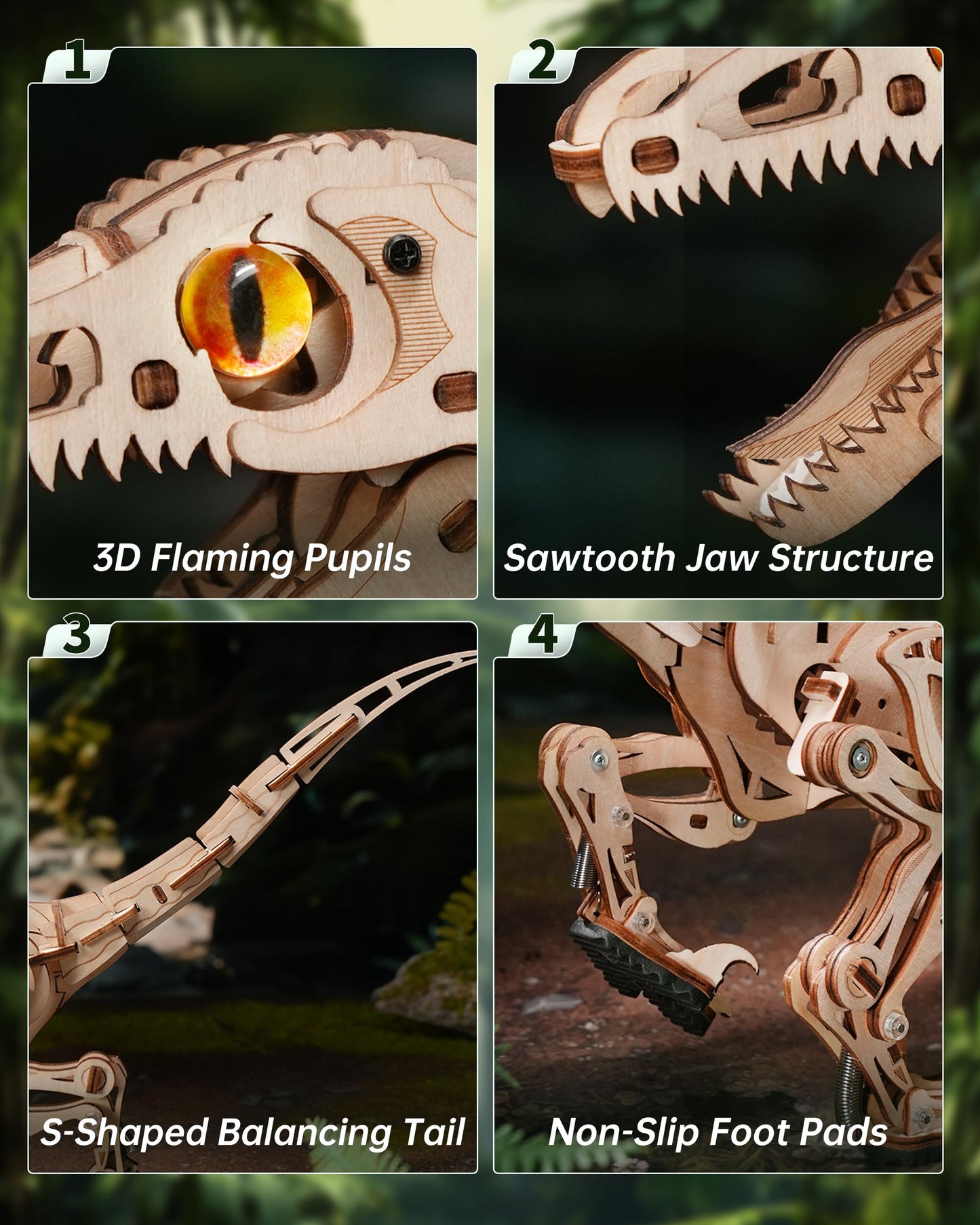 ROBOTIME Dinosaur 3D Wooden Puzzles, Velociraptor Model Kits can Walk, Mechanical Dinosaur STEM Toys, 3-D Puzzles Building Kit Gifts