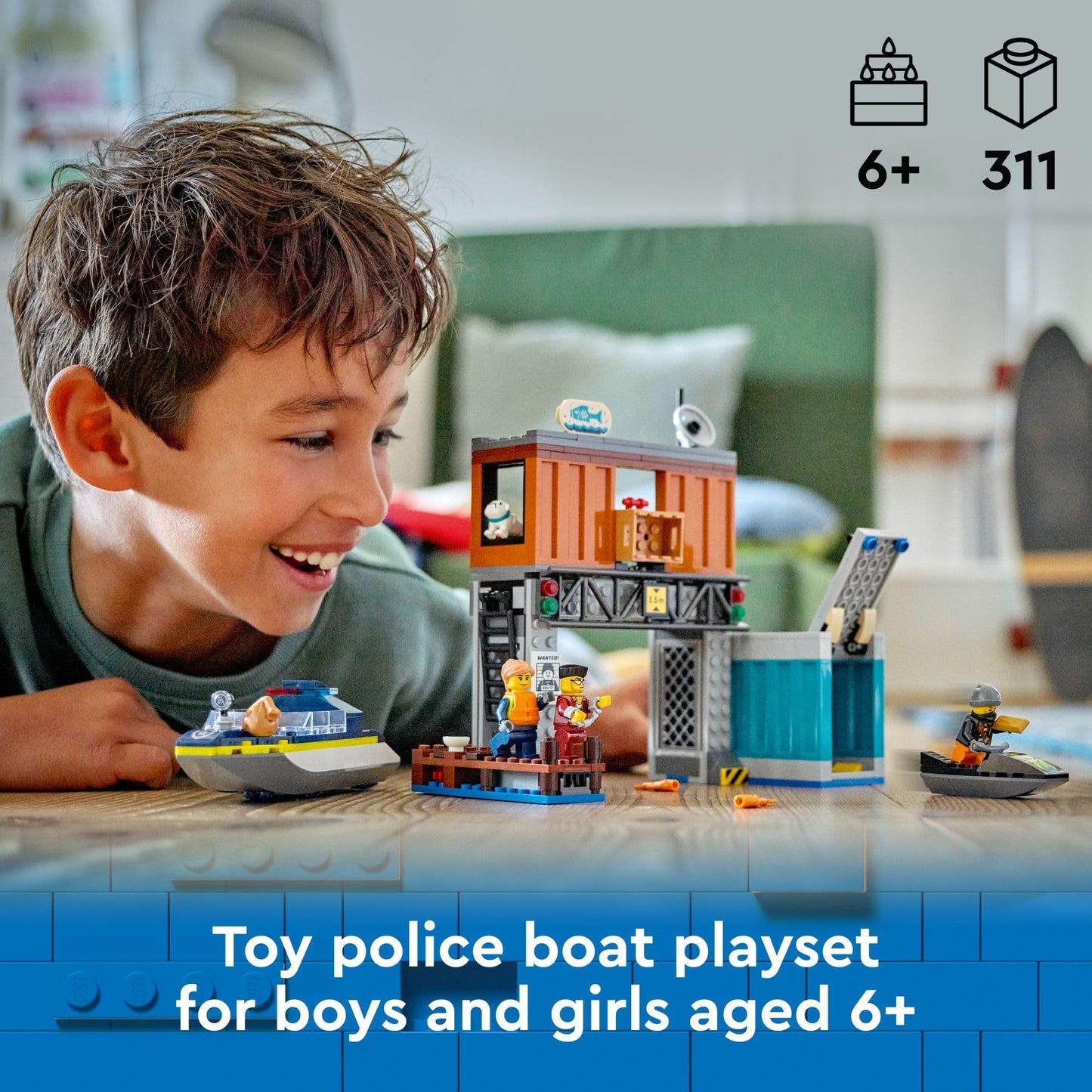 LEGO City Police Speedboat and Crooks’ Hideout Boat Toy, Fun Gift for Boys, Girls and Kids Ages 6 and Up who Love Pretend Play Toys, Includes a Jet