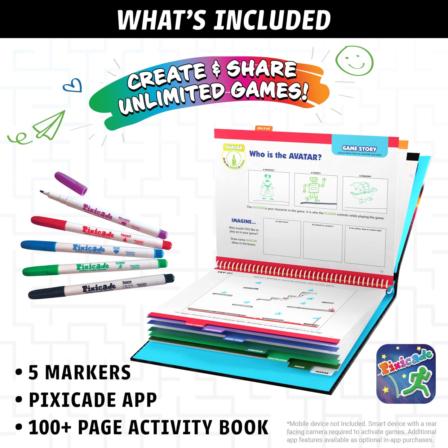 Abacus Brands Pixicade! Turn Drawings Into Playable Video Games! | Doodle & Draw, Snap Play & Share Instant Video Games! | Mobile Video Game Maker and
