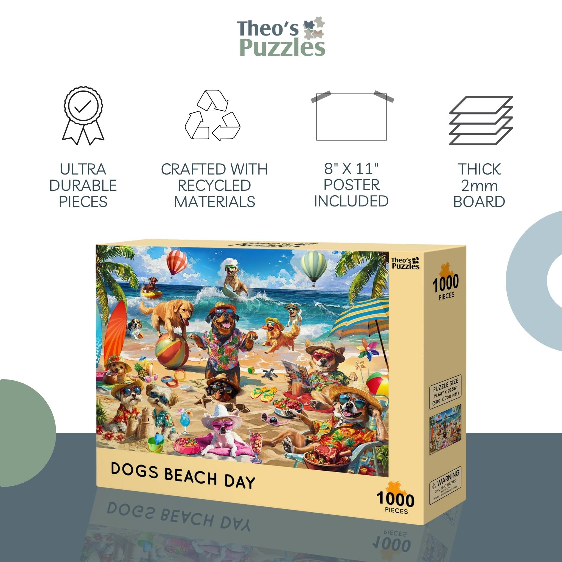 Theo's Puzzles Jigsaw Puzzles 1000 Piece Puzzle for Adults, Families Dogs Beach Day Pieces Fit Together Perfectly