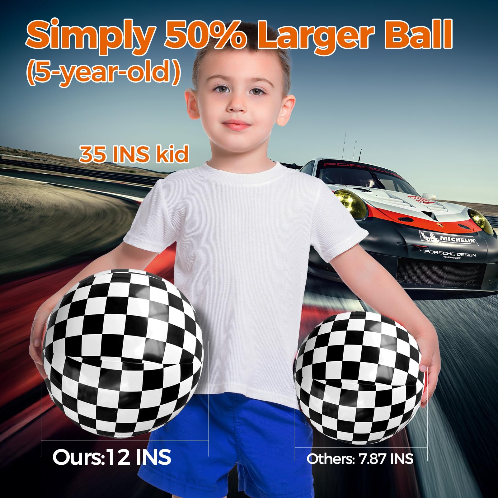 Plucktivize Inflatable Monster Truck Checkered Beach Balls 12 Inches- Black and White Flag Design Bulk Toys for Kids Pool Games, Summer Jam Party