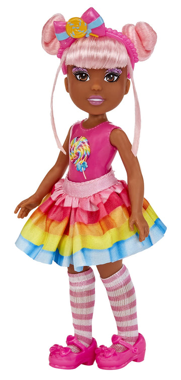 MGA Entertainment Dream Bella Little Candy Princess Jaylen, Lollipop Scented 5.5" Doll with Scratch 'N Sniff Tag, Long Pink Hair, Headband, Rainbow