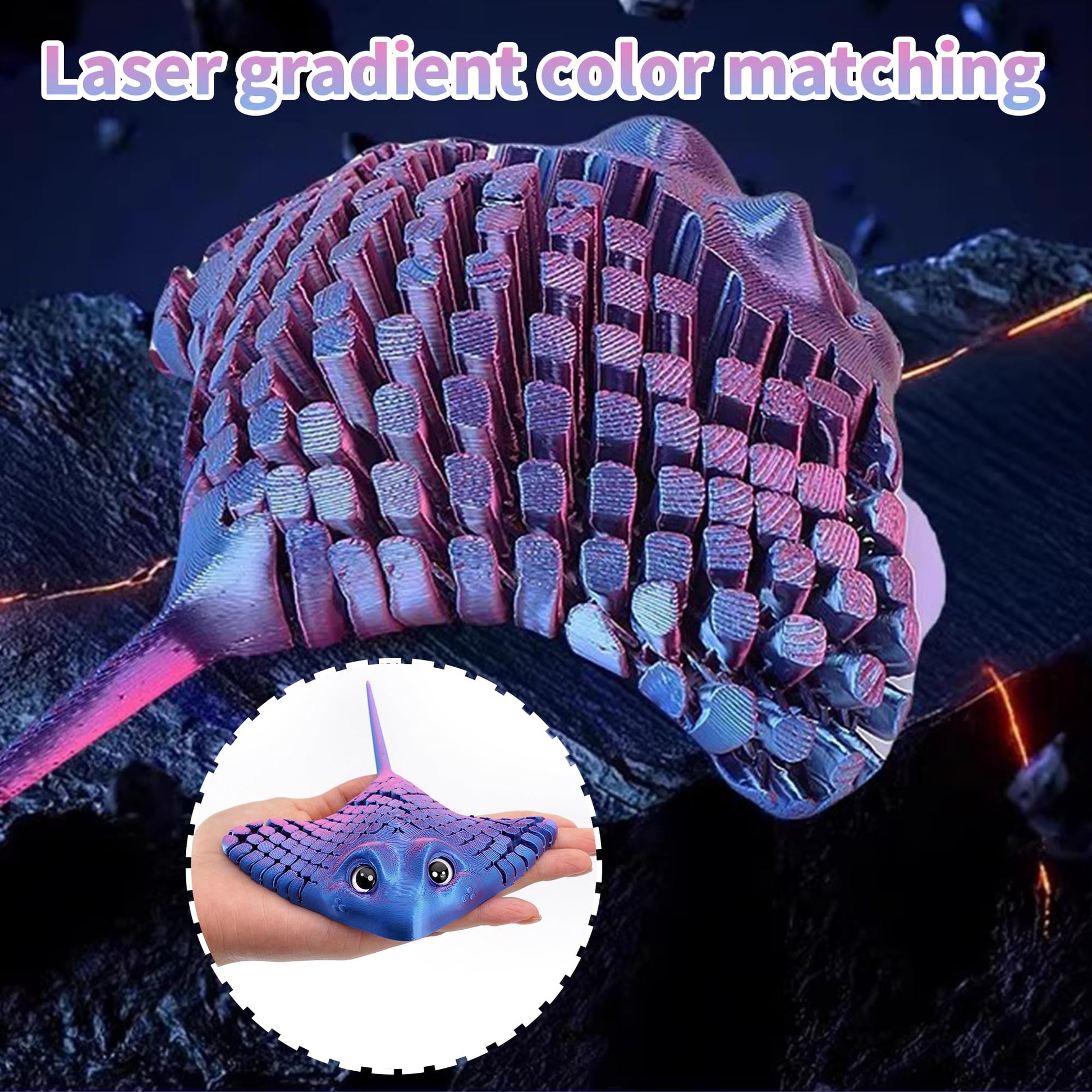 YOUNEEDFUL 3D Printing Devilfish Cute Devilfish,3D Printed Toys,Desktop pet Toy Gifts and Home Decorations (Laser Purple)