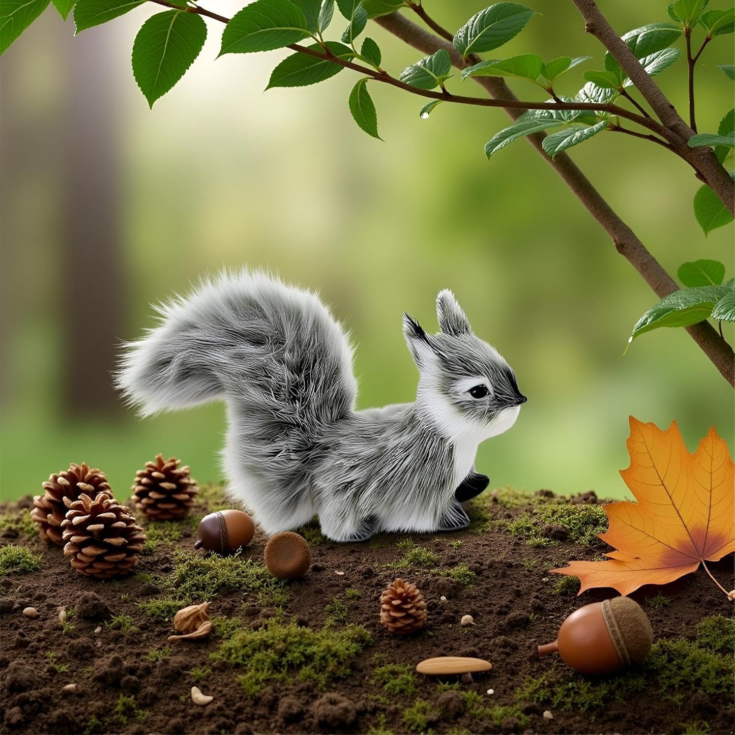 Cauaoa 2 Pcs Grey Mini Squirrel, 12 cm Mini Squirrel Stuffed Soft Animals for Gift, Home Decor, Table Decorations, Room Ornaments
