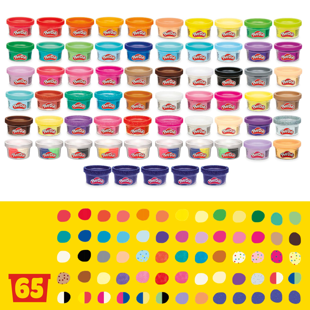 Play-Doh Ultimate Color Collection 65-Pack of 1-oz Cans, Includes Sparkle, Confetti & Color Burst, Back to School Classroom Supplies, Preschool Toys,