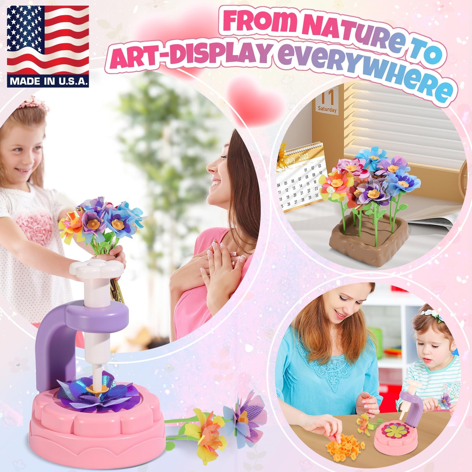 R RUCKERCO Flower Bouquet Craft Kits, DIY Arts and Crafts for Kids 4-6-8,Kids Crafts and Toys for Girls Toddler Activities Girl Art, 4 5 6 7 8+Year