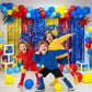 Cartoon Blue Hedgehog Theme Happy Birthday Banner Party Decorations Supplies Blue and Gold Ring Print Balloons Letters Signs Backdrop for Boys Kids